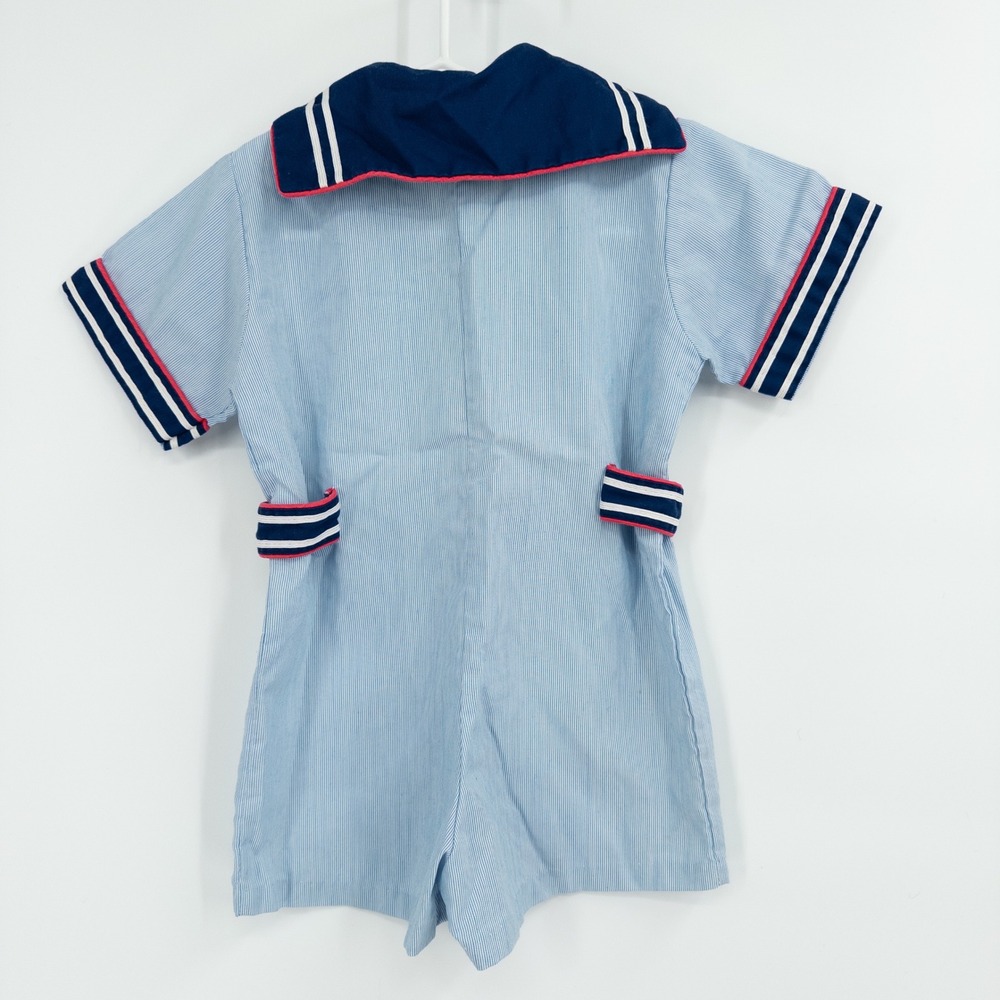 Vintage 1970s Toddler Sailor Romper Blue Zip Front 3T‎ Navy Military Nautical - Picture 6 of 7